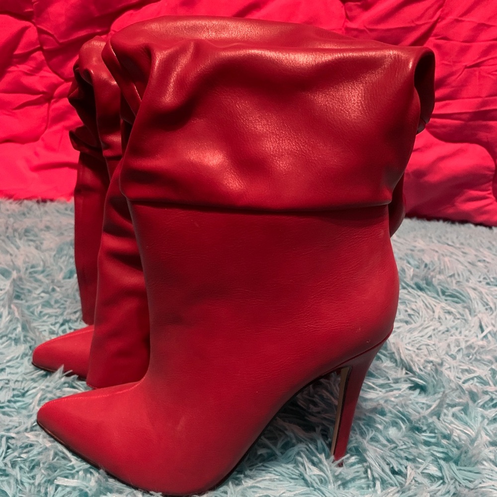 Red knee high boots